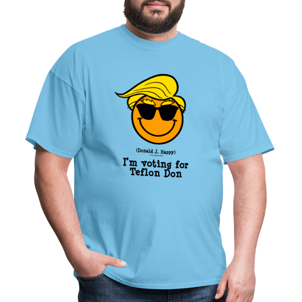 Donald J Happy "I'm voting for Teflon Don" T-Shirt - aquatic blue