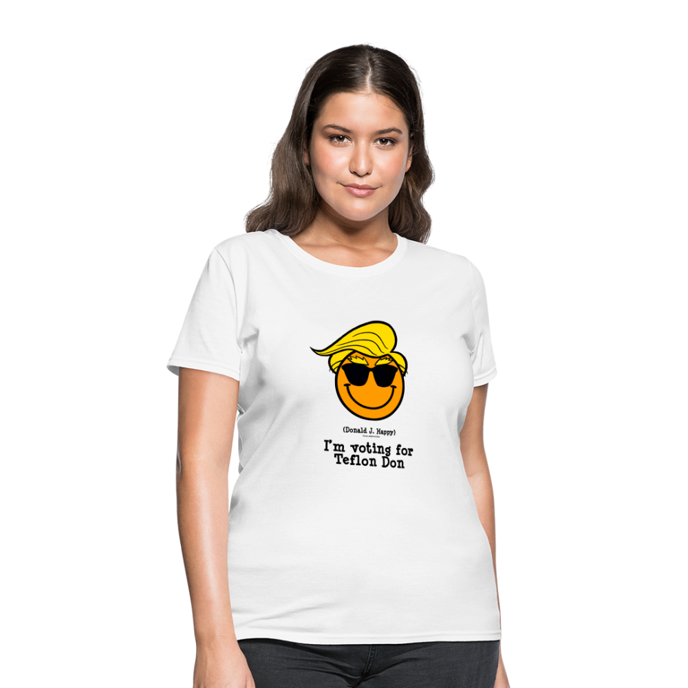 Donald J Happy "I'm voting for Teflon Don" Women's T-Shirt - white